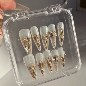 Elegant Gold and Silver Glitter and Stones Press-On Nails